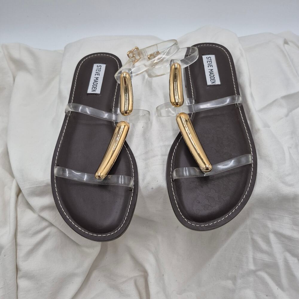 NEW Steve Madden Alma Jewelry Embellished Gladiator Sandals clear gold size 7.5
